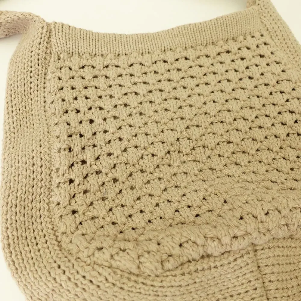 Womens Crochet Woven Handbag Beach Knitted Crochet Hobo Shoulder Tote Bag Tan - Picture 4 of 7